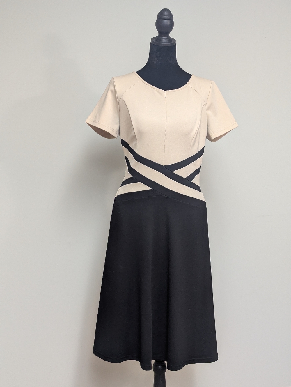 Beige and Black Fit-and-Flare Dress